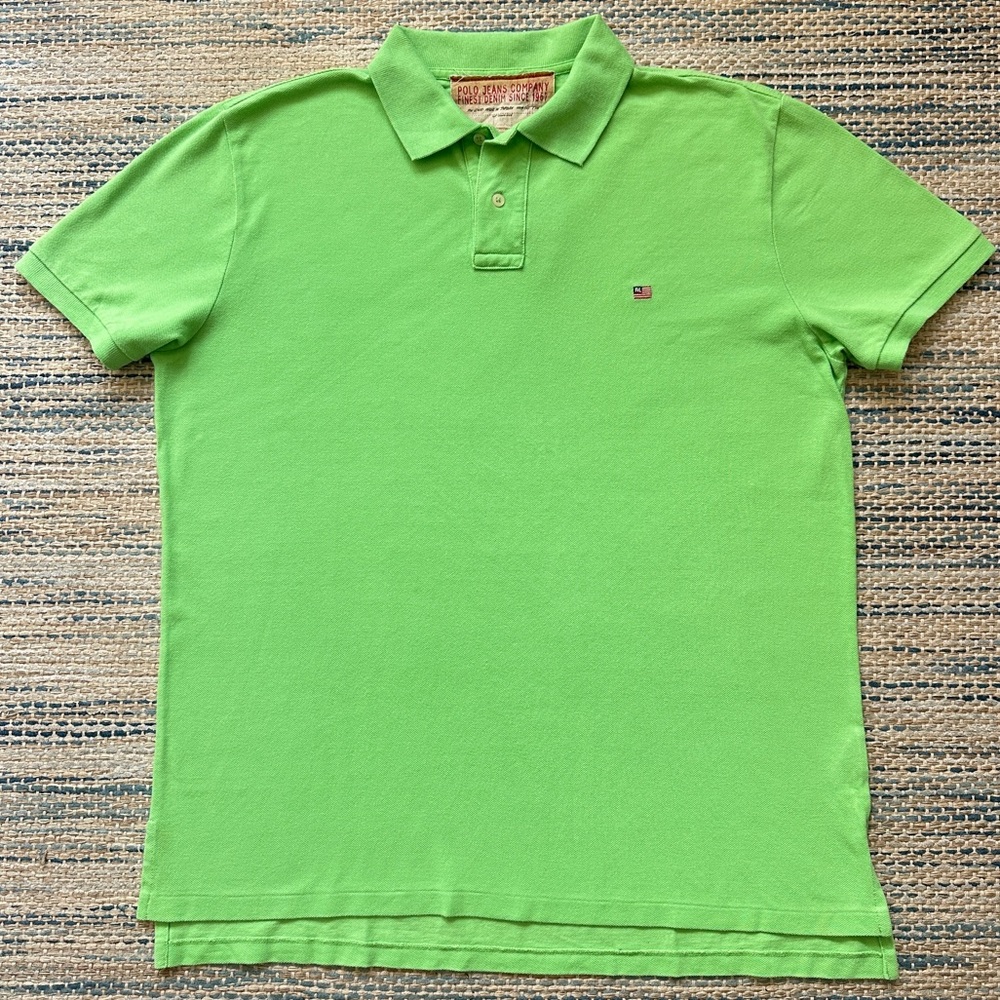 Ralph Lauren Polo Jeans Co Men’s Green Pique Polo Short Sleeve Shirt Size Large